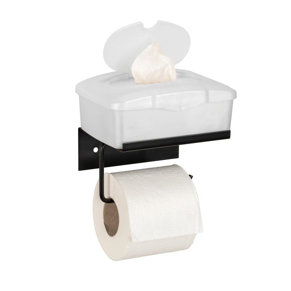 Черна самоносеща метална поставка за тоалетна хартия с рафт Desulo - Wenko-image-3