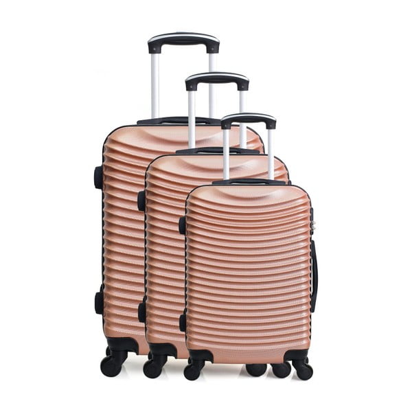 Sada 3 cestovních kufrů v barvě růžového zlata na kolečkách Hero Jasmine