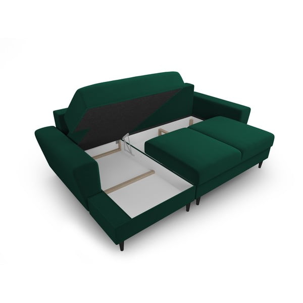 Зелен кадифен разтегателен ъглов диван с място за съхранение (ляв ъгъл) Kyoto – Cosmopolitan Design-image-3
