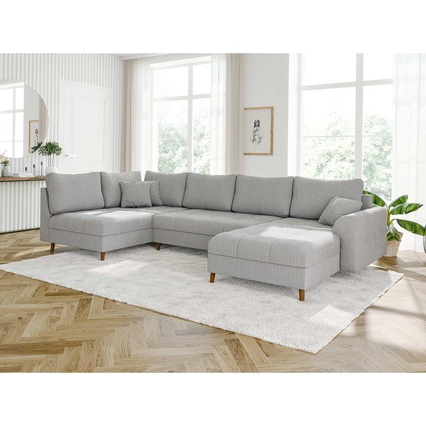 Светлосив ъглов диван от рипсено кадифе (десен ъгъл/"U" форма) Ariella – Ropez-image-3