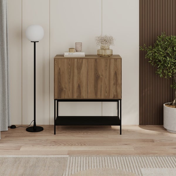 Черно-естествено шкафче от декор от дъб  80x90x40 cm Amira – Marckeric-image-3