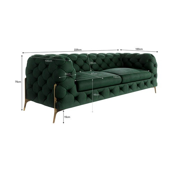 Тъмнозелен кадифен диван 225 cm Chelsea Bis – Ropez-image-4