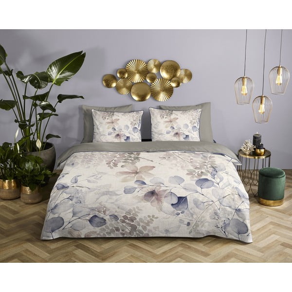 Бежово памучно спално бельо от сатен за единично легло 140x200 cm - Descanso-image-1