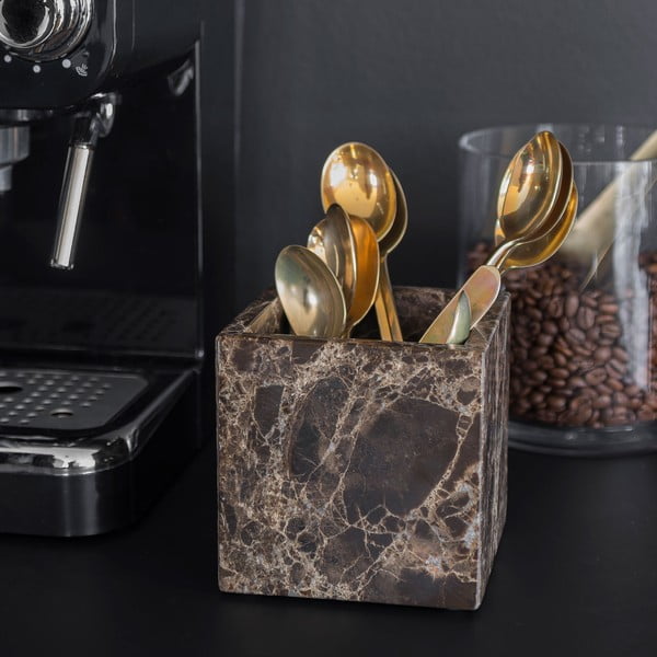 Тъмнокафяв мраморен органайзер за баня за памучни тампони Marble – Mette Ditmer Denmark-image-4