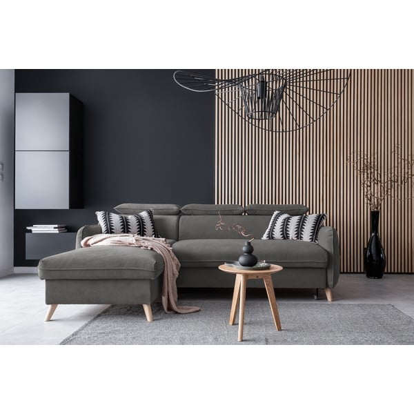 Тъмносив ъглов разтегателен диван от кадифе (ляв ъгъл) Sweet Harmony - Miuform-image-1