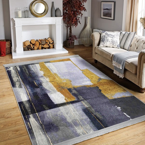 Жълт/тъмносин килим подходящ за пране 80x150 cm Unique – Mila Home-image-4