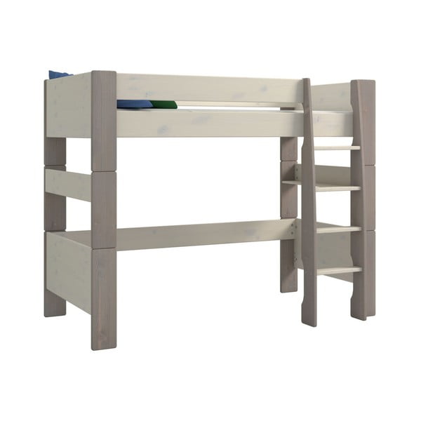 Двуетажно легло от борова дървесина с бяло мляко и сиви крака за деца, височина 164 см - Steens