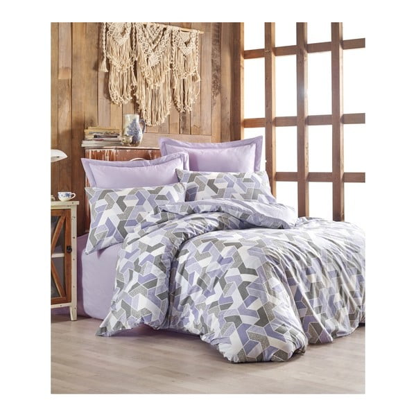 Спално бельо с чаршаф от памук Ranforce за двойно легло Well Lilac, 200 x 220 cm - Unknown