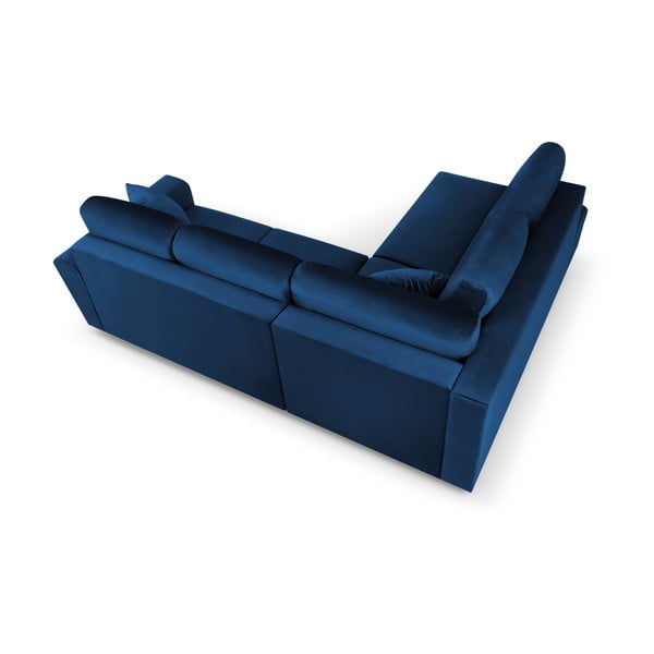 Син кадифен разтегателен ъглов диван с място за съхранение (ляв ъгъл/L форма) Kyoto – Cosmopolitan Design-image-4