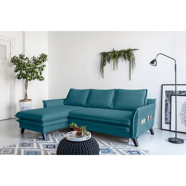 Тюркоазен ъглов разтегателен диван, ляв ъгъл Charming Charlie - Miuform-image-1