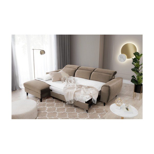 Светлокафяв кадифен разтегателен ъглов диван с място за съхранение (ляв ъгъл) Foble – ELTAP-image-4