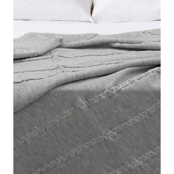 Сива памучна покривка за двойно легло 200x220 cm Trenza - Oyo Concept