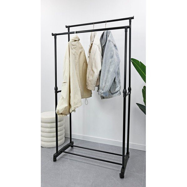 Черна метална стойка за дрехи на колелца 80x160x42 cm Roald – Yes Everyday-image-1