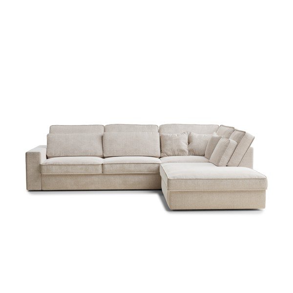 Кремав шенилов ъглов диван (десен ъгъл/L форма) Kirou – Maison de Rêve