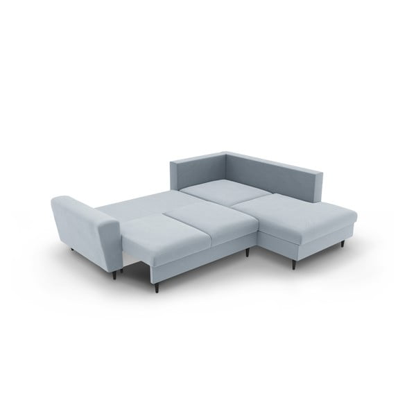Светлосин кадифен разтегателен ъглов диван с място за съхранение (десен ъгъл/L форма) Kyoto – Cosmopolitan Design-image-4