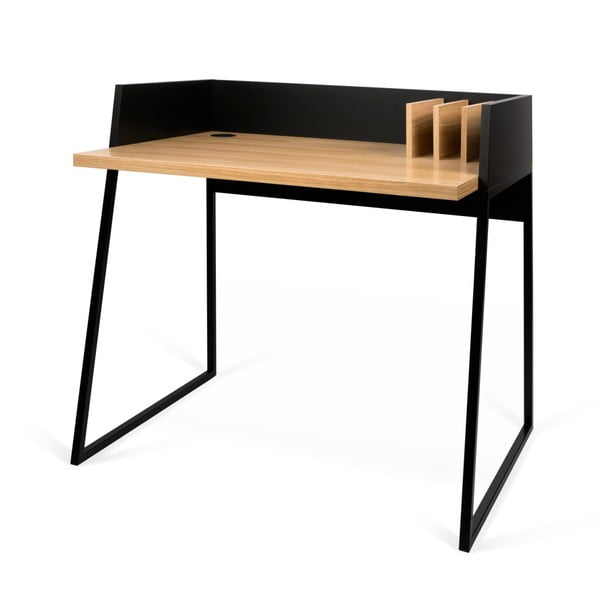 Черно работно бюро с детайли от дъбова дървесина Volga - TemaHome-image-2