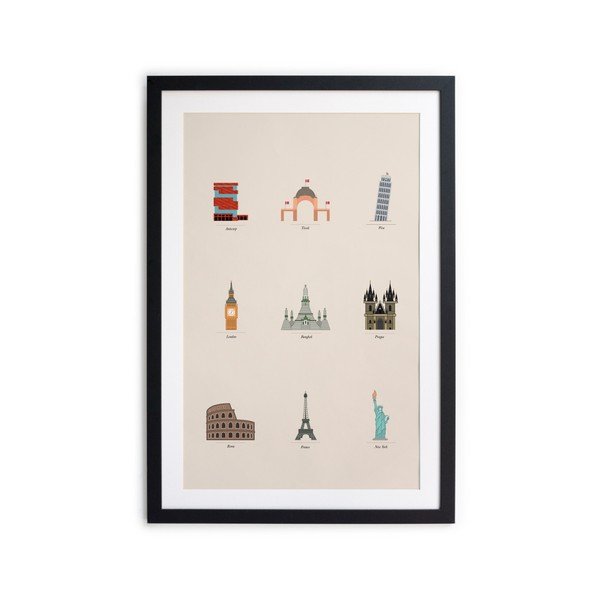 Плакат в рамка от африканска върба Famous Buildings, 40 x 30 cm - Really Nice Things