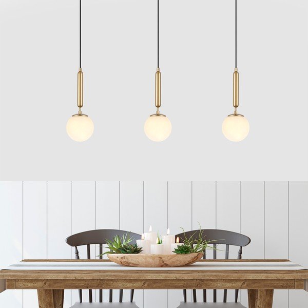 Бяло/в месингов цвят висящо осветително тяло със стъклен абажур ø 15 cm King – Opviq lights-image-1