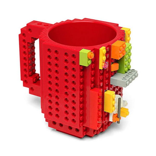 Червена пластмасова чаша с мотив LEGO с тухлички , 350 ml - Just Mustard