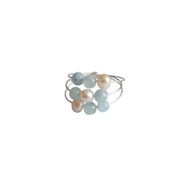Stříbrný prsten Pearl and Aquamarine Confetti, vel. 51 (perly a akvamarín)