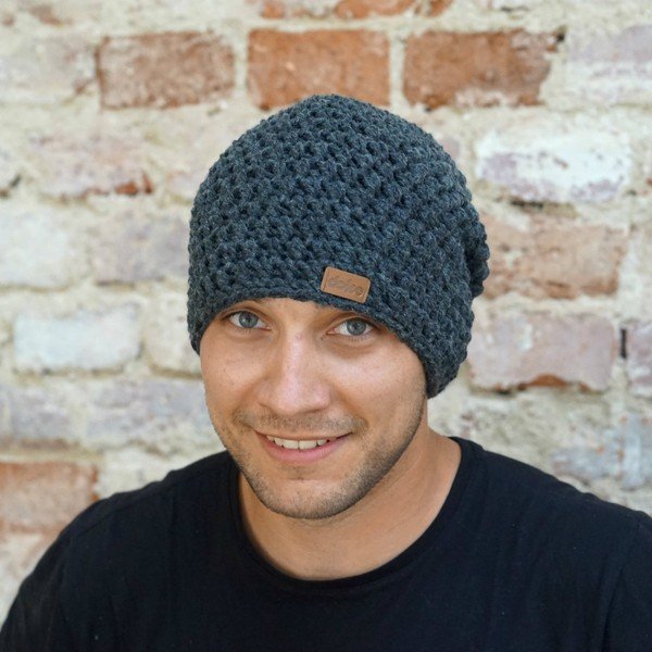 Тъмно сива ръчно плетена нощна шапка - DOKE-image-1