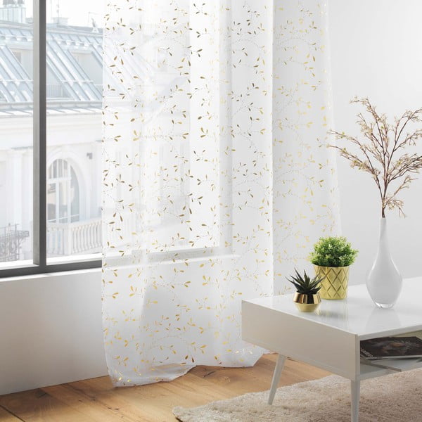 Бяла/ в златист цвят завеса от воал 140x280 cm Floressia – douceur d'intérieur-image-3