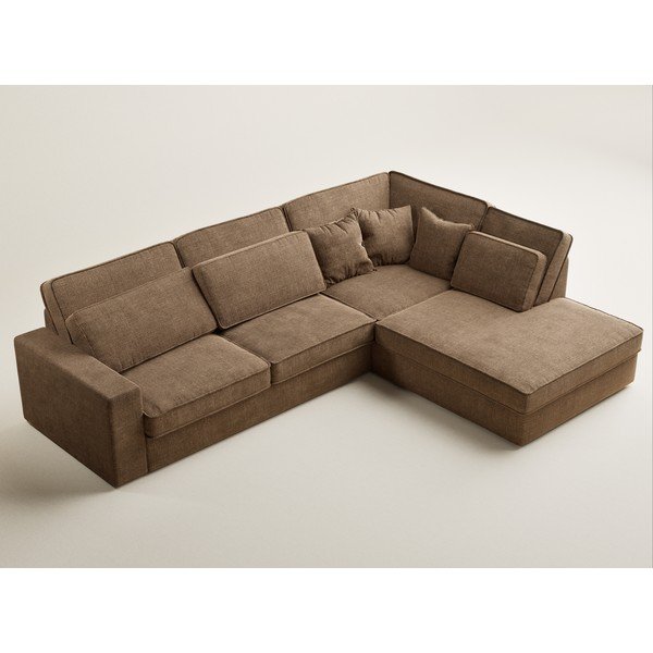 Светлокафяв шенилов ъглов диван (десен ъгъл/L форма) Kirou – Maison de Rêve-image-3