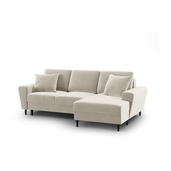 Бежов кадифен разтегателен ъглов диван с място за съхранение (десен ъгъл) Kyoto – Cosmopolitan Design-image-1