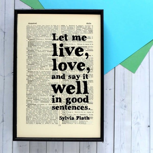 Plakát v dřevěném rámu Bookishly Sylvia Plath