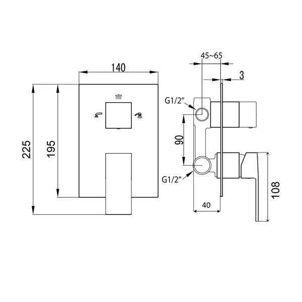 Вградена душ батерия в лъскаво-сребрист цвят (3 изхода) Latus – Sapho-image-1