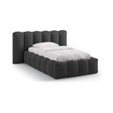 Антрацитно единично легло 90x200 cm тапицирано с място за съхранение с включена подматрачна рамка Lupine – Micadoni 