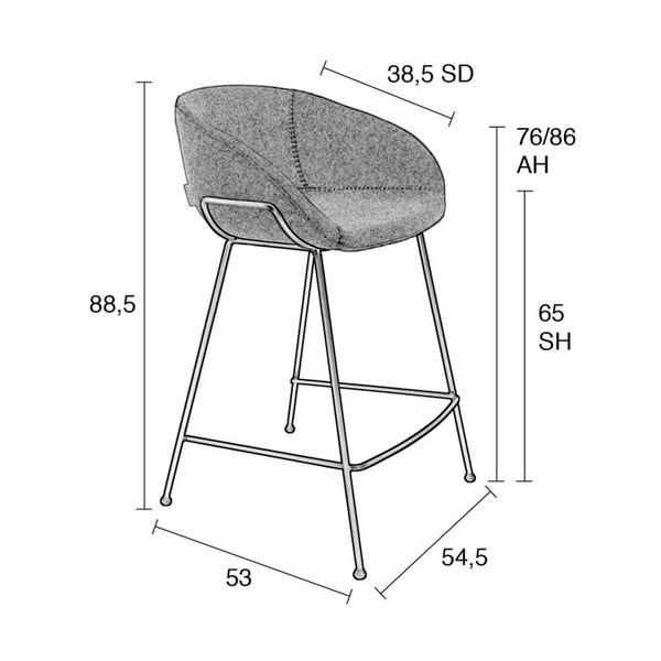 Сиви тапицирани бар столове в комплект 2 бр. (височина на седалката 65 cm) Feston – Zuiver-image-4