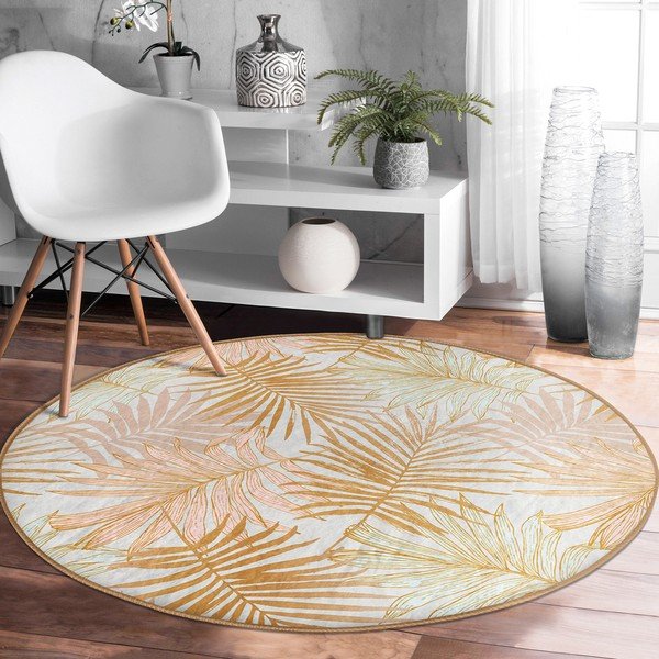 Жълт кръгъл килим подходящ за пране и за прахосмукачки роботи ø 80 cm Comfort – Mila Home-image-4