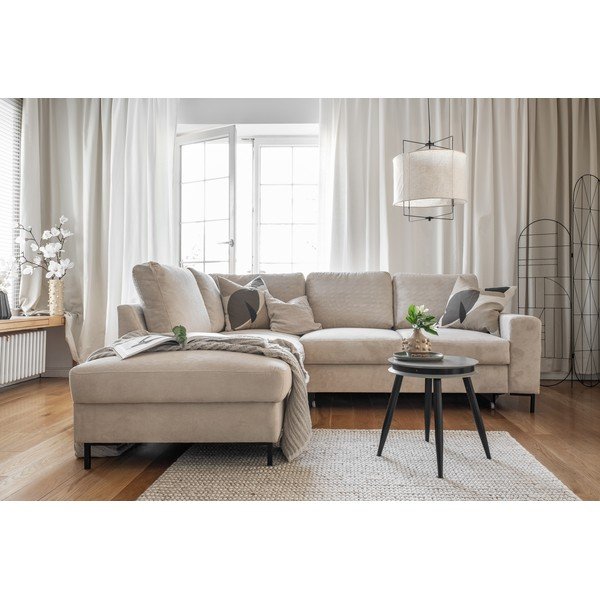 Бежов разтегателен ъглов диван от рипсено кадифе (ляв ъгъл) Lofty Lilly – Miuform-image-4