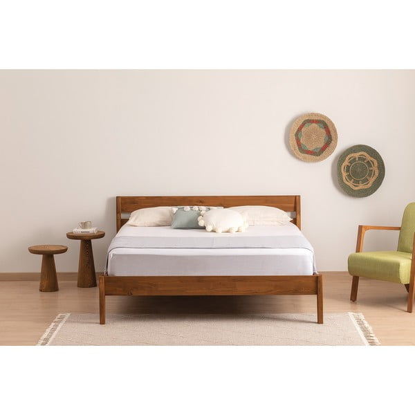 Единично легло от масивен смърч с включена подматрачна рамка в естествен и тъмнокафяв цвят 90x200 cm Venus – Kalune Design-image-2