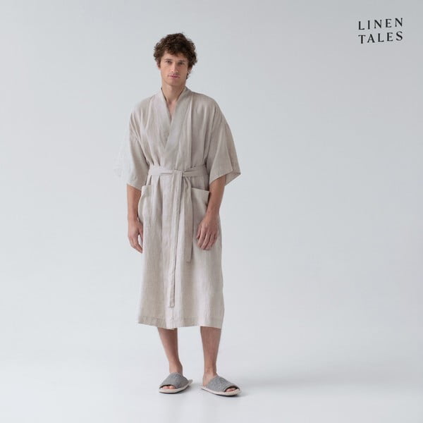 Бежов ленен халат размер L/XL Summer - Linen Tales-image-1