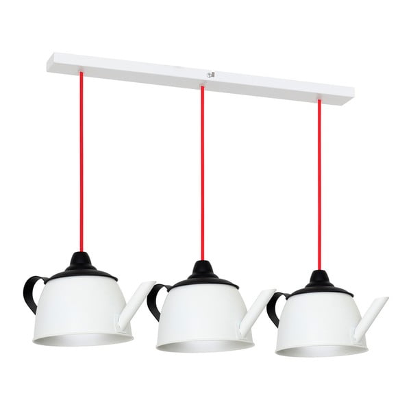 Висяща лампа в бяло и черно с червен кабел Overhung Tres Tekane White - Glimte