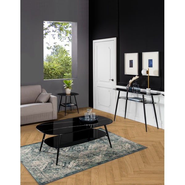 Черна конзолна маса със стъклен плот в мраморен декор Alina - Marckeric-image-1