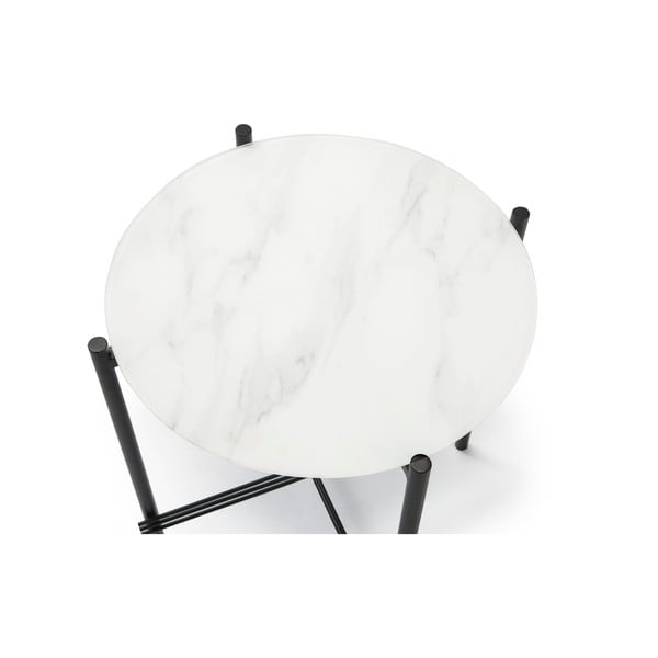 Черно-бяла масичка за кафе със стъклен плот в мраморен декор , ø 47 cm Kendall - Marckeric-image-3