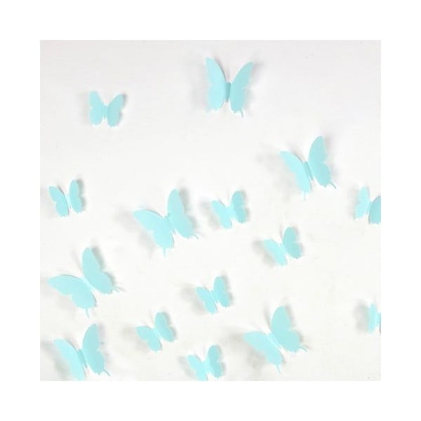 Комплект от 12 тюркоазени самозалепващи се 3D стикери Пеперуди - Ambiance