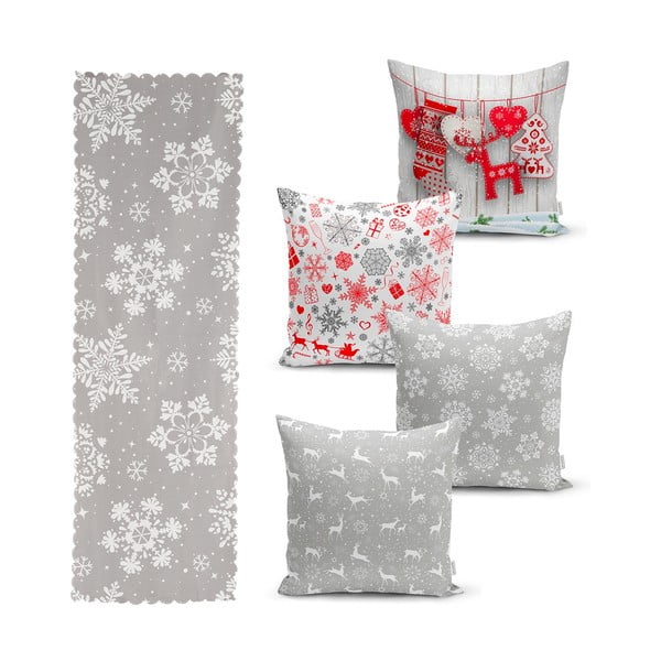 Комплект от 4 коледни калъфки за възглавници и покривка за маса Снежинки - Minimalist Cushion Covers