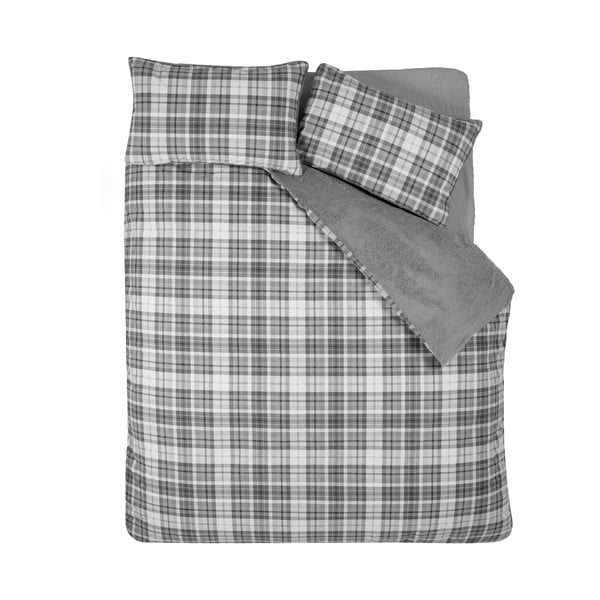 Сиво двойно удължено спално бельо от шерпа 230x220 cm Cosy Sherpa Check – Catherine Lansfield