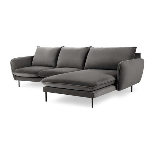 Тъмно сив ъглов диван от кадифе , десен ъгъл Vienna - Cosmopolitan Design