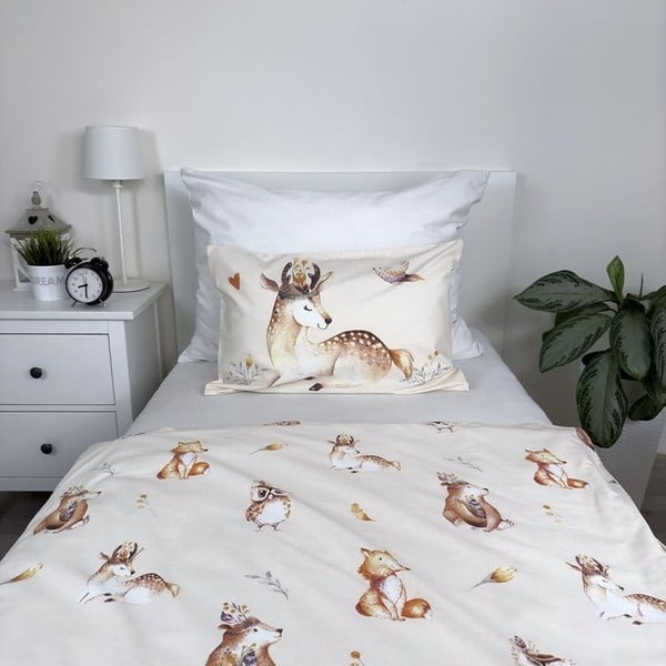 Бежово памучно детско спално бельо 100x135 cm Animals "Woodland" – Jerry Fabrics-image-3