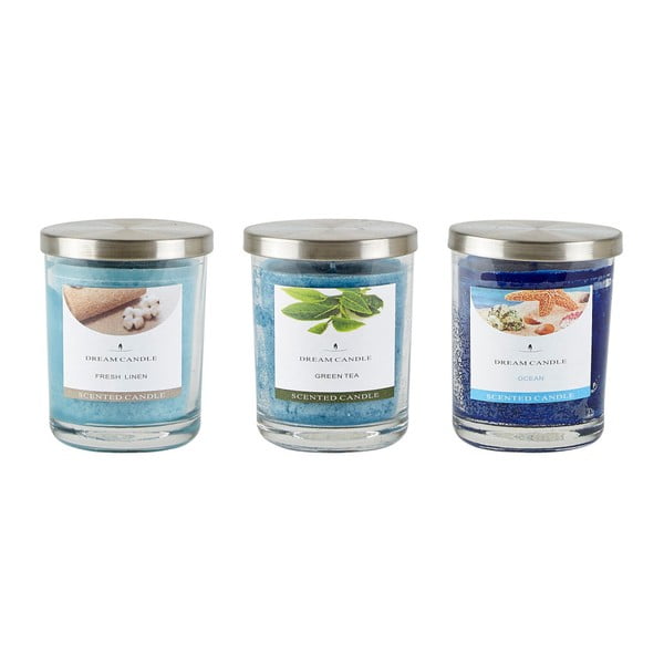 Комплект от 3 сини ароматни свещи в стъкло - KJ Collection