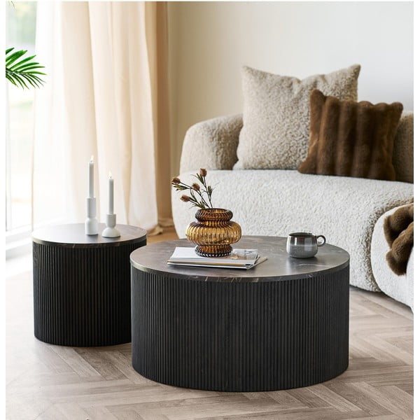 Тъмнокафява кръгла масичка за кафе с плот от имитация на мрамор ø 80 cm Rota – House Nordic-image-1