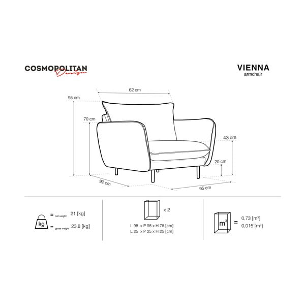 Кресло от бежово кадифе Vienna - Cosmopolitan Design-image-3