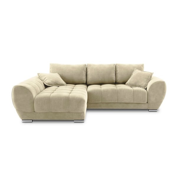 Бежов ъглов разтегателен диван с кадифена тапицерия , ляв ъгъл Nuage - Windsor & Co Sofas