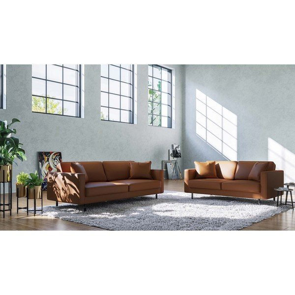 Кафяв кожен диван 207 cm Kobo - MESONICA-image-3