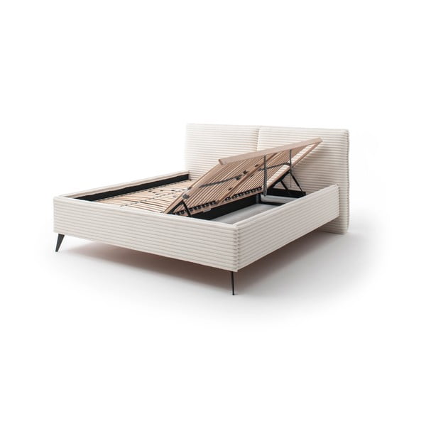 Бежово двойно легло 160x200 cm тапицирано с място за съхранение с включена подматрачна рамка Matera – Meise Möbel-image-2